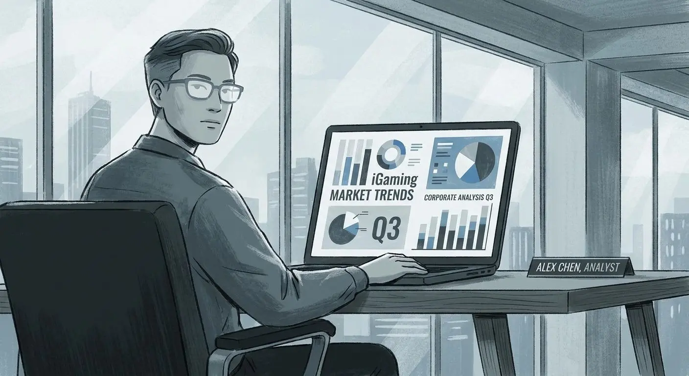 Ilustração de especialista em análise corporativa e iGaming