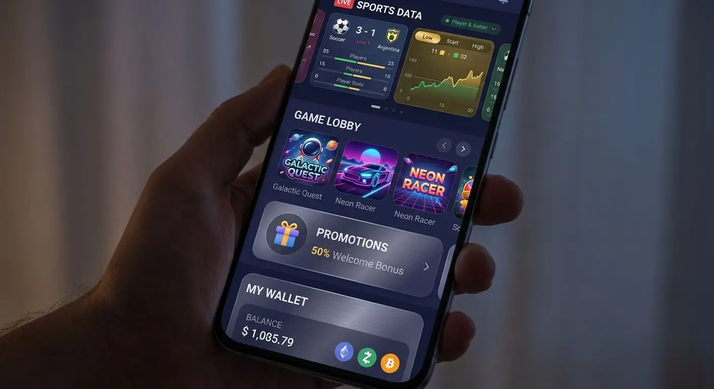 Recursos principais da app Android Interface da app com secções principais no Android
