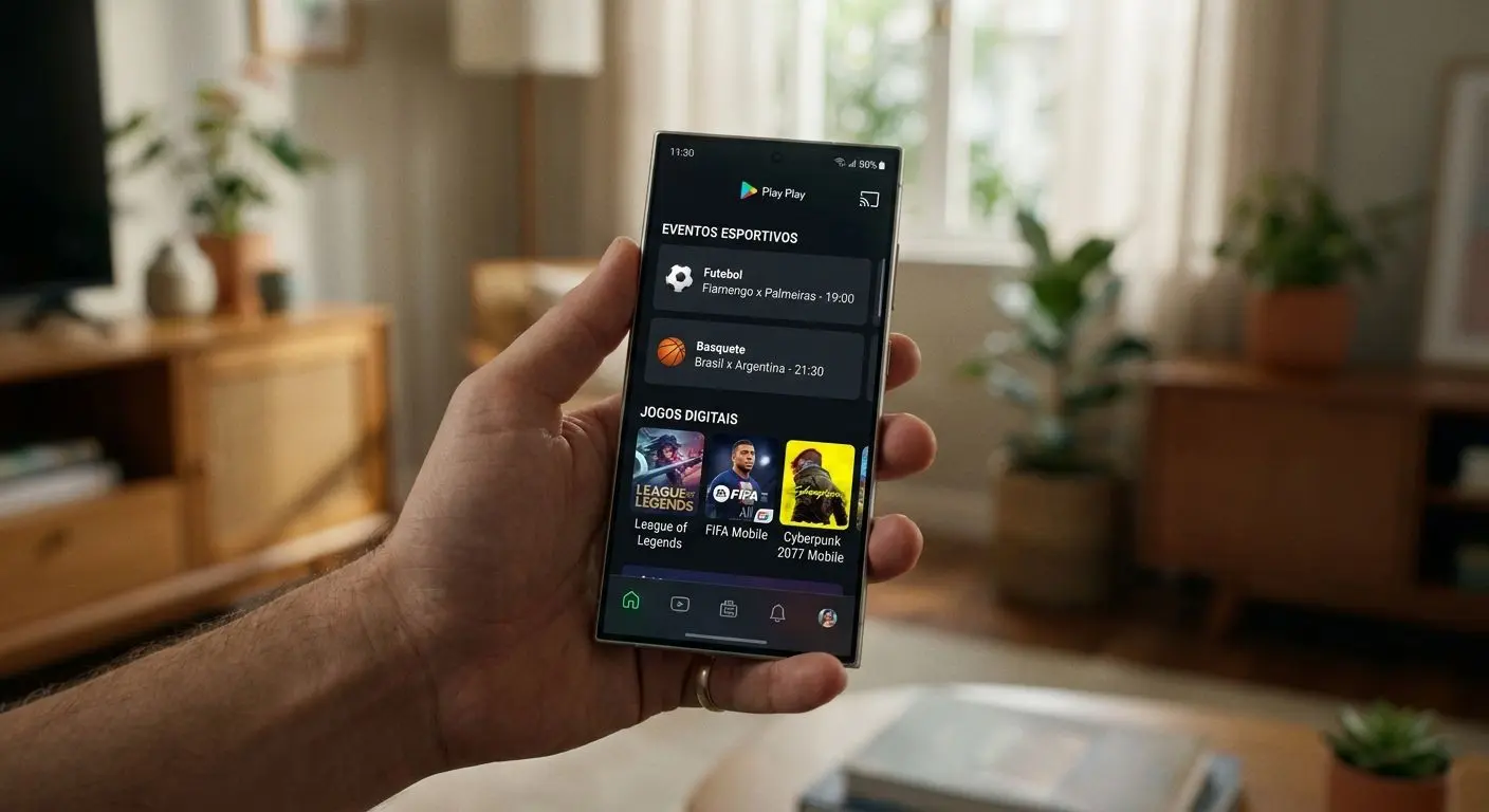 Vantagens de jogar na app no Android Utilização da app no telemóvel com eventos e jogos no ecrã
