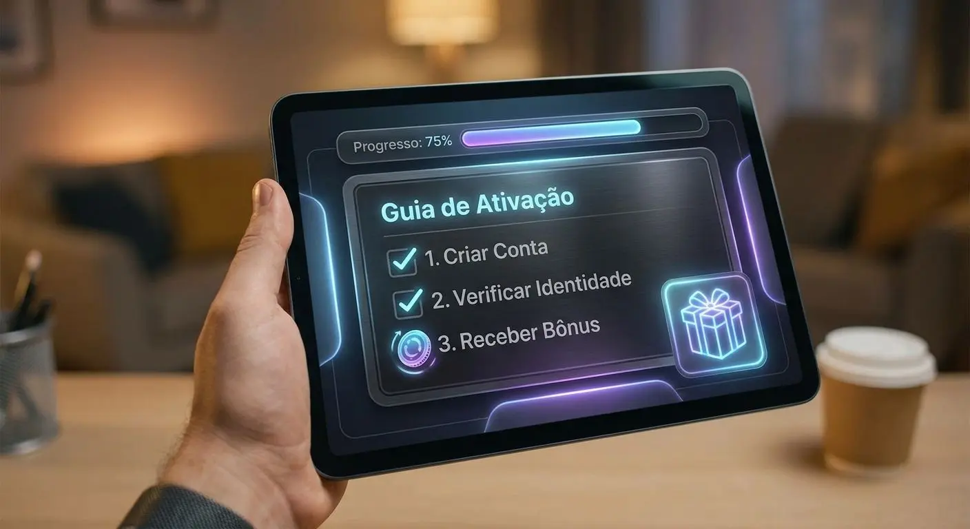 Como reclamar um bónus Solverde Ilustração de guia passo a passo para ativar um bónus online