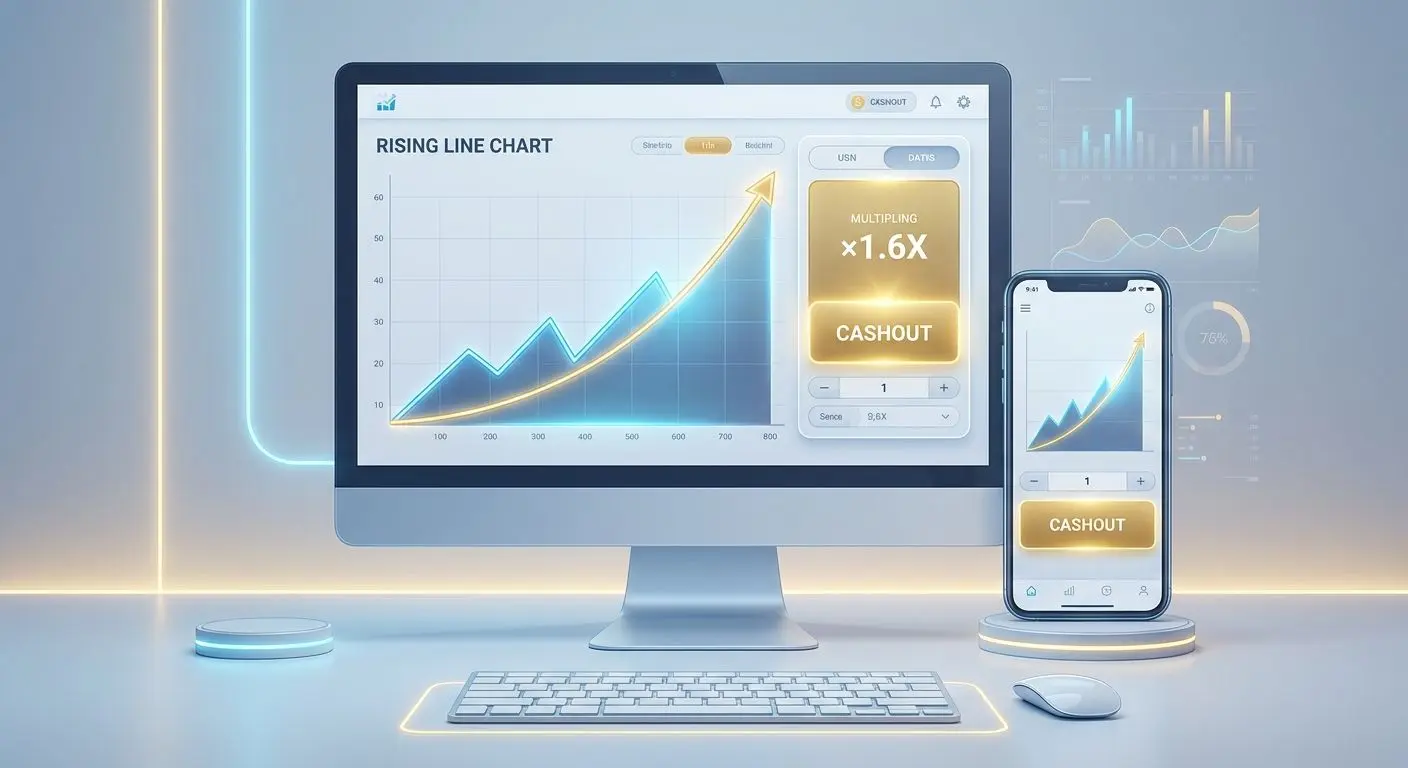 Ilustração de crash game com gráfico a subir em interface simples