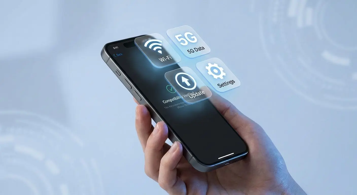 iPhone com ícones de ligação e atualização do sistema iOS