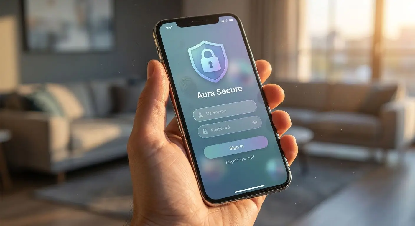 Telemóvel com app aberta na área de login