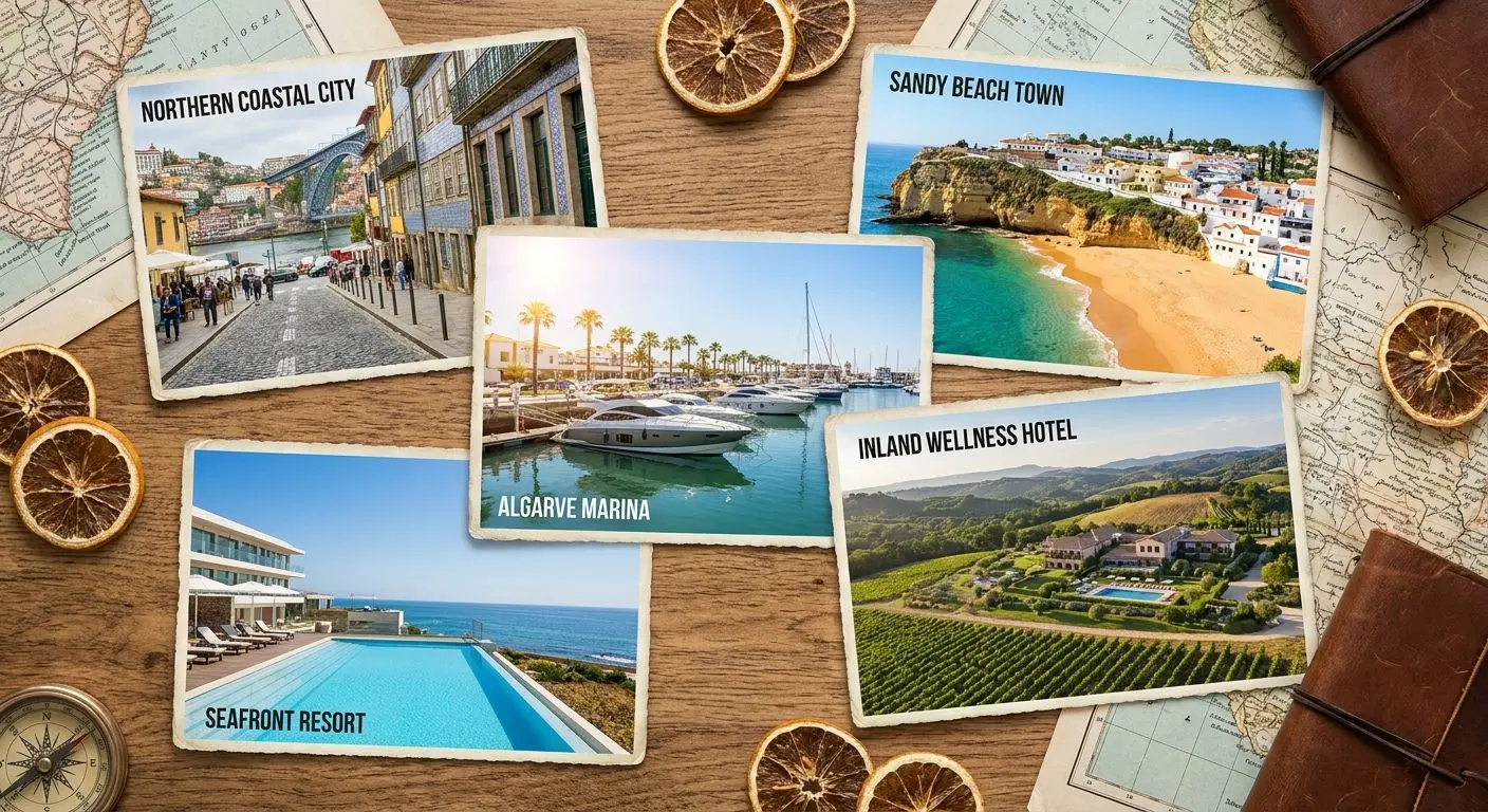 Colagem com cinco localizações Solverde em Portugal