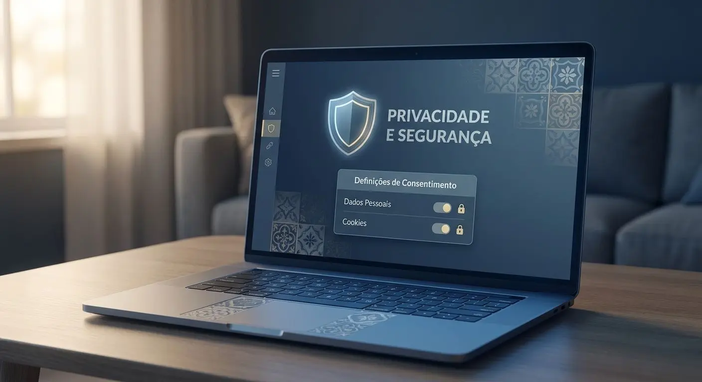 Ilustração de privacidade e segurança online numa plataforma digital