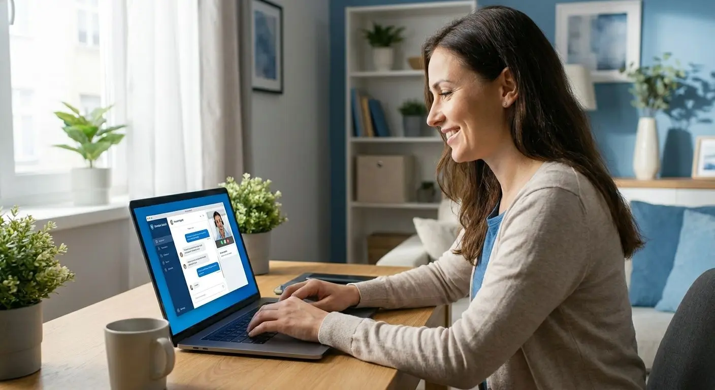 Utilizador a resolver problema de login com apoio online