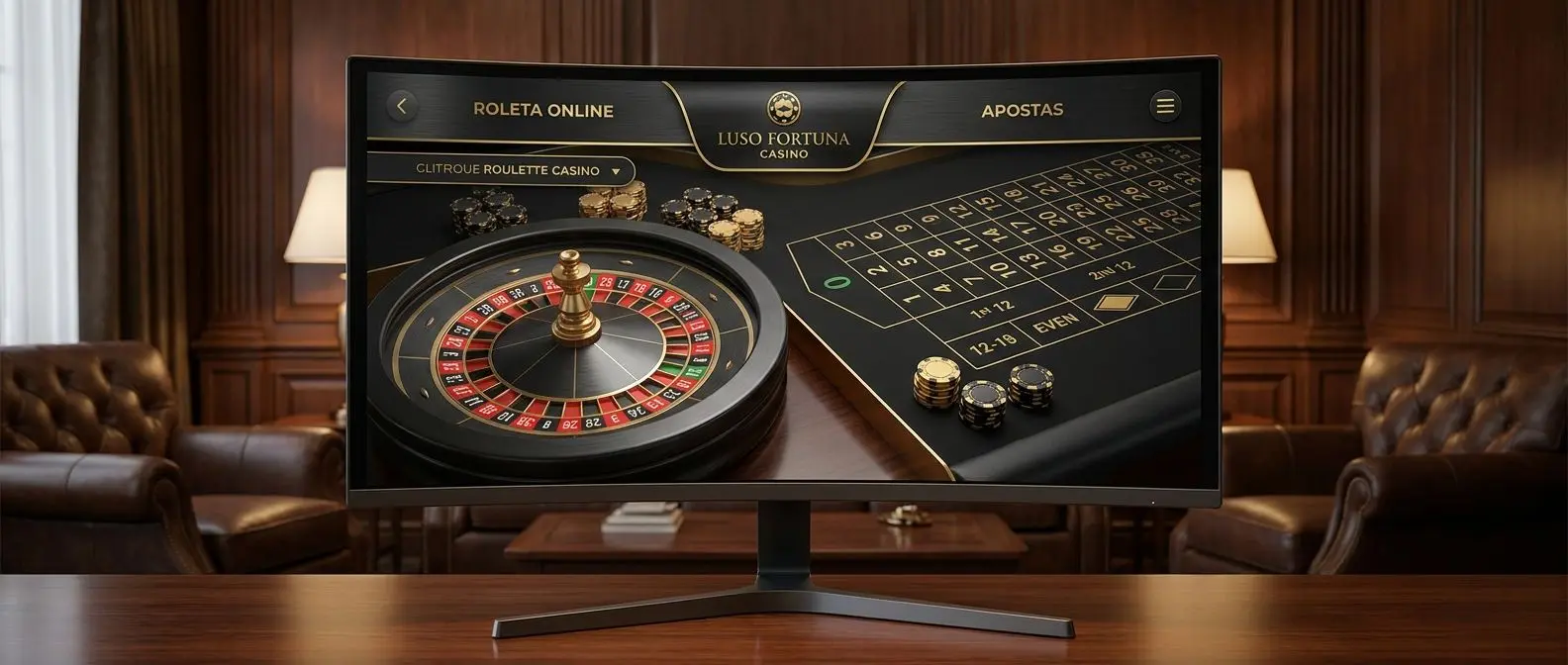 Interface de mesa de roleta online com roda e fichas