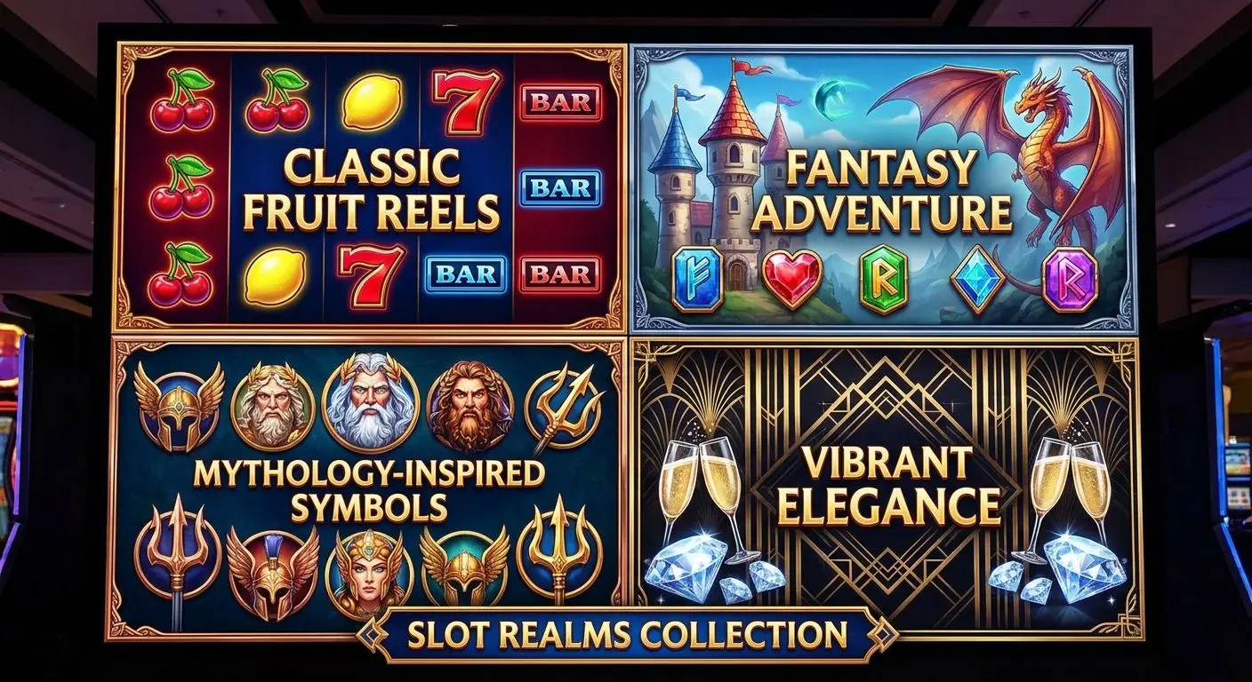 Colagem com diferentes estilos de slots online