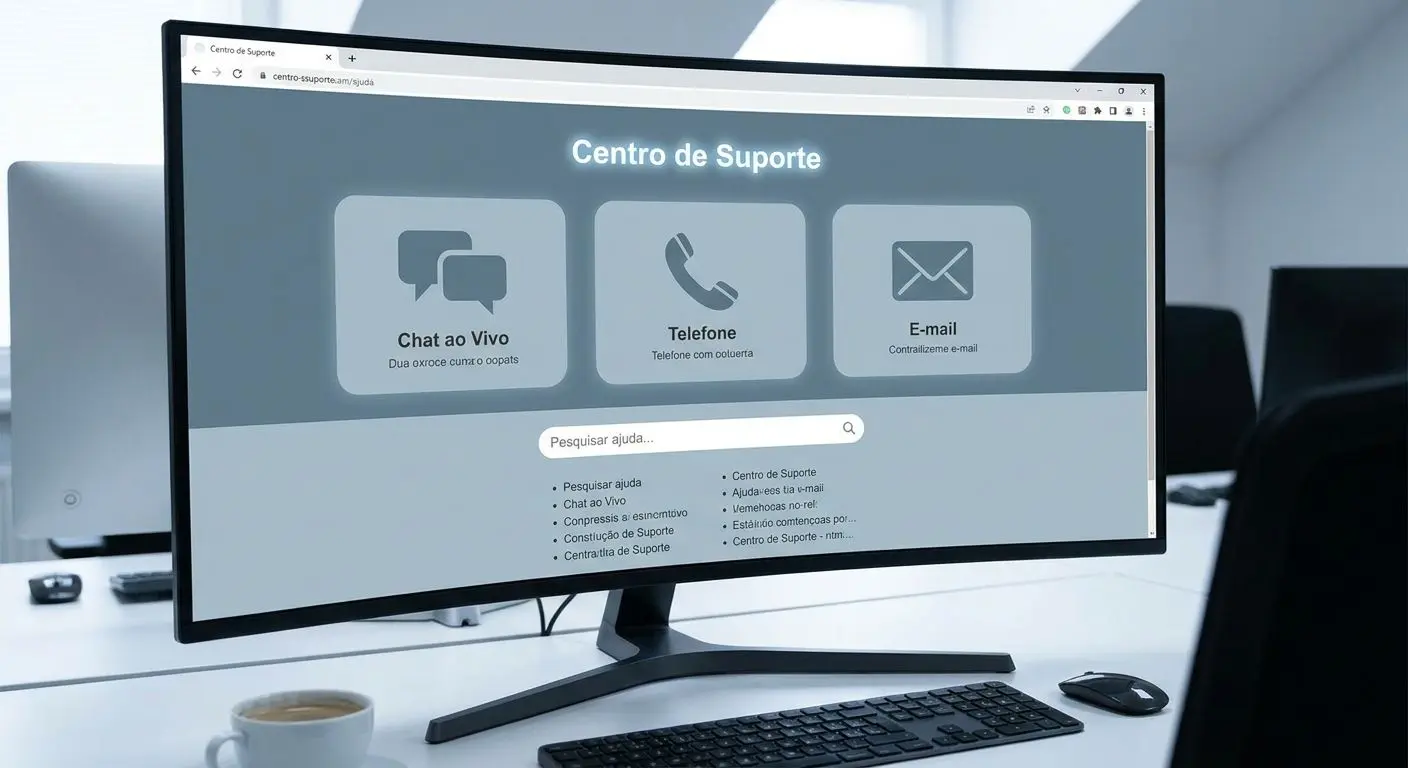 Ícones de chat, telefone e e-mail em centro de suporte